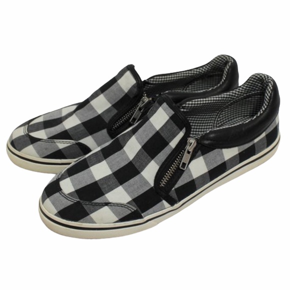 RALPH LAUREN Checked Gingham Black White Slip On - Picture 1 of 11